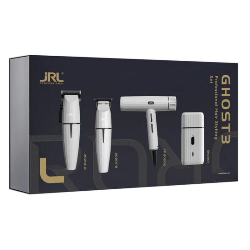 JRL Набір машинка + тример + шейвер + фен білого кольору Ghost Onyx White Combo JRL-GH2024-3
